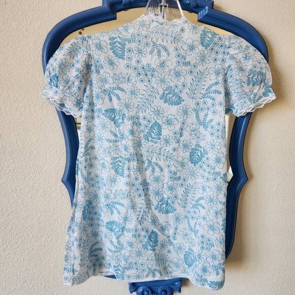 Vintage toddler 3-4t moo moo pajama dress 70s floral blue white sleepwear French - Picture 4 of 4
